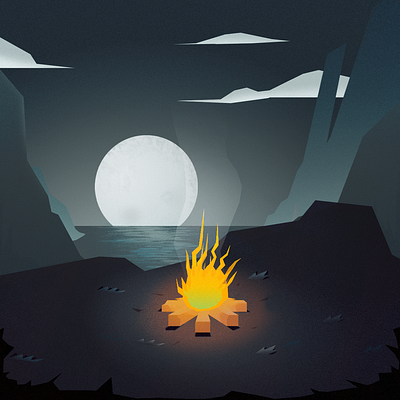 Campfire | Study art artwork campfire environment illustration moon mountains photoshop study