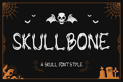 Skullbone - A Skull Font Style apparel bone branding creepy decorative display display font ghost graphic design halloween horror illustration logo modern poster quotes skull skull font