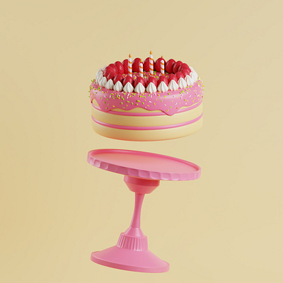 Strawberry Birthday Cake 3D Design 3d graphic design ui