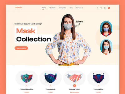 Mask Store e-commerce Website branding clean covid 19 e commerce ecommerce app fashion header exploration landing page design mask minimal mvp safety shopping store trendy uiux user interface ux website design