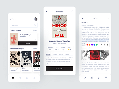 Book Reading Online Mobile App appdesign book app book reading app continue reading detail book edit book list book mobileapp reading app reading online app