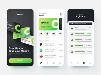 Atom Bank - Digital Fintech iOS UI Kits Template app bank banking business clean computer concept digital e wallet fintech green minimal