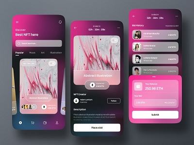 NFT Marketplace App app auction bid crypto cryptocurrency design ethereum fintech interface ios app marketplace mobile app mobile app design mobile design nft app store ui ux
