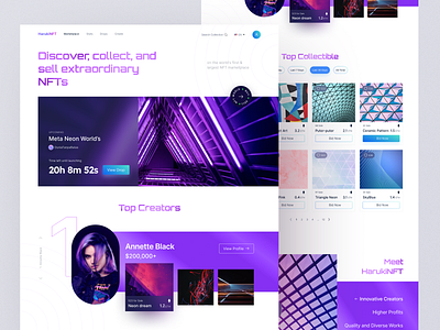 NFT Marketplace Website art bitcoin blockchain clean cryptocurrency design ethereum figma fintech gradient landing page minimalist modern nft nfts token trade ui ux web