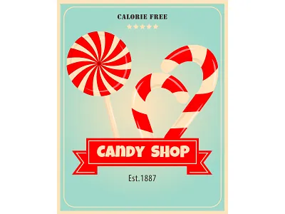 Candy shop vintage advertising poster. banner candy christmas design dessert illustration logo poster retro sweet vintage