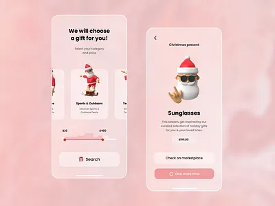 Christmas App 3d app app design application christmas clean design elegant gift glass glassmorphism minimal minimalism modern present red shop transparent ui ux