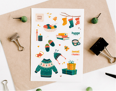 Hygge Time - Stickers coloring design etsy flat hygge illustration stickets vector