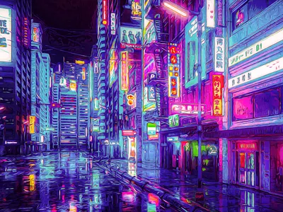 Cyberpunk City 2d art city cyberpunk illustration ninety niners street