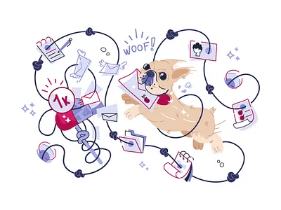 lots of email messages app application calendar client design dog email flat flow grabbed icon illustration jumping letter mail message schedule task thousand vector
