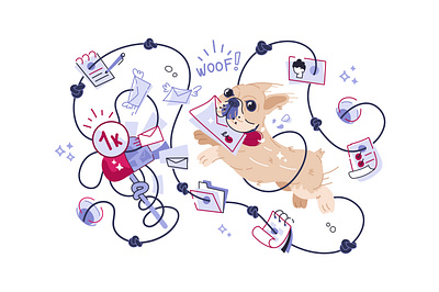 lots of email messages app application calendar client design dog email flat flow grabbed icon illustration jumping letter mail message schedule task thousand vector
