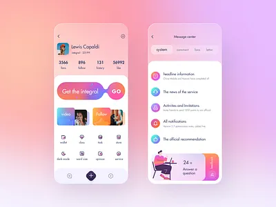 music personal-center glass textures message center music app my page ui ux