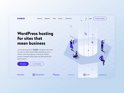 Hero animation of Kinsta's homepage animation banner branding character graphic design hero homepage illustration landing page ui uiux ux