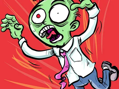 Attacking zombie office worker cartoon character humour illustration