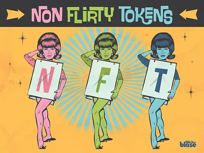 NFT... Non Flirty Tokens coinbase color crypto design ethereum fifities girl illustration lettering music nft retro sixties typography vector vintage