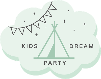 Logo design for party supply company branding cloud combination design dream full name graphic design icon illustration kids logo mint party tipi