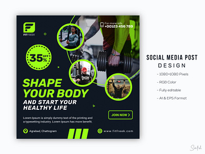 Social Media Post Design - Gym addesign banner design facebookcoverdesign facebookpostdesign fitness graphic design gym gymbanner illustration logo poster social media design social media post