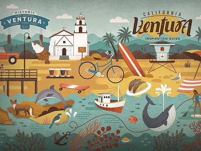 Ventura visitor's guide beach beer california illustration magazine ocean retro ventura vintage whale