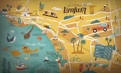 Ventura visitor's guide map beach california guide map map illustration ventura whimsical