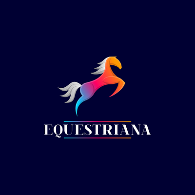 Equestriana Logo blue gradient gradient design gradient logo gray grey highlights horse horse design horse logo horse silhouette horseback riding logo logo design orange red shadows silhouette vector vector design