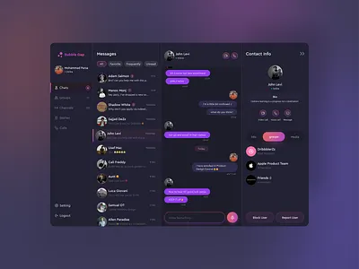 Bubble Messenger Concept chat concept dark dark mode design figma gap gradient message messenger orange purple ui uiux user user experience user interface ux visual design web ui ux