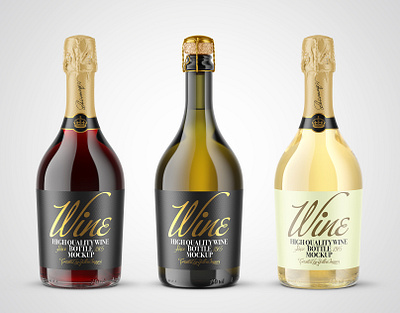 Champagne Bottles Mockups PSD 3d champagne christmas design mockup mockupdesign new year pack package visualization wine