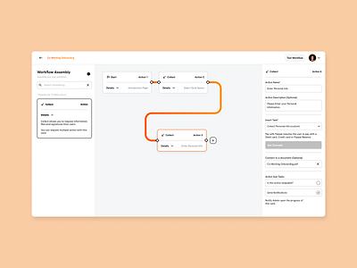 Node-Based Workflow Builder | Exploration action appdesign branding builder design node saas typography ui ux workflow