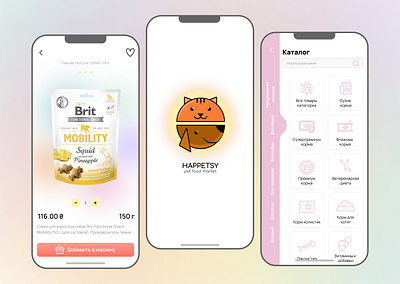 Pet food market app branding desing gradient icon logo marcet ui ux