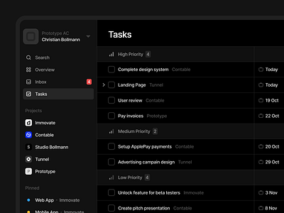 Contable app darkmode design desktop list minimal product product design saas software tasks tool ui ux