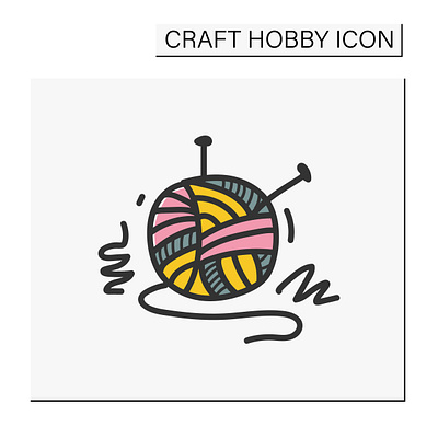 Knitting hand draw color icon art branding design graphic design icon illustration logo pins stye ui vector