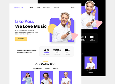 SoundCraze Landing Page UI design branding design headphone landing page ui ux vector web desogn