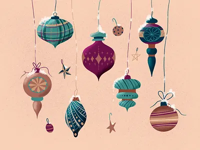 Festive Holiday Ornaments christmas holiday holidays illustration ornament ornaments textured illustration xmas