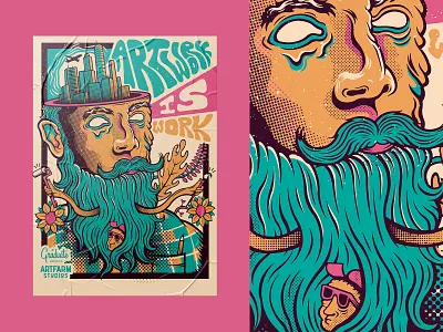 Artwork is Work Poster Design eventposter handdrawn illustration inked drawing poster poster desgin screenprint