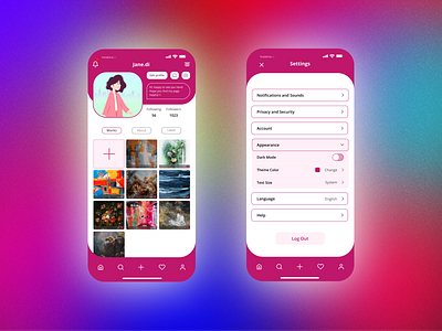 Daily UI 006/007 - User Profile/Settings appdesign blur dailyui dailyui006 dailyui007 design illustration kharkiv mobile design noise pink profile settings ui uiux uiuxdesign ukraine userprofile ux webdesign