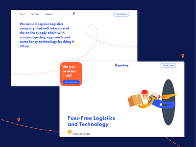 Paperboy Logistics Company animation branding character department design gsap hero illustration javascript js logistics logo lottie files minimalism owls scroll trigger ui webgl