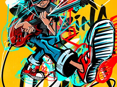 Six String Outlaw brushes concept design electric guitar illustration people procreate sketch