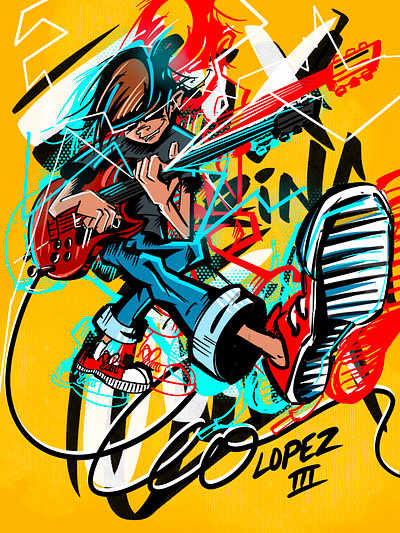 Six String Outlaw brushes concept design electric guitar illustration people procreate sketch