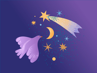 Bird in the stars adobe illustrator art bird design digital art digital illustration fairy fairy tale fly gradients illustration magic night noises shining sky stars textures trendy vector