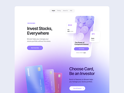 Investing Stocks App - Landing Page app clean design fund gradient invest investing investment landing page market modern morva npw purple stocks stocks market ui ux web design website