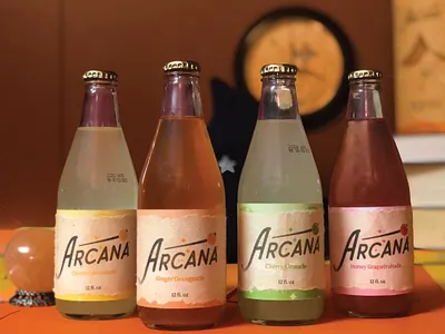 Arcana Citrus Drinks // 4 Spellbinding Flavors beverage bottle branding drink graphic design mixed media packaging