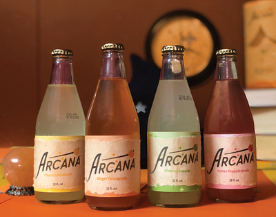 Arcana Citrus Drinks // 4 Spellbinding Flavors beverage bottle branding drink graphic design mixed media packaging