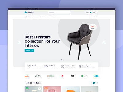 Comforty - eCommerce Figma Free Template buy clean design echotemplate ecommerce figma modern desgin product purchase history sell shop shoping card templatecookie ui wishlist zakirsoft