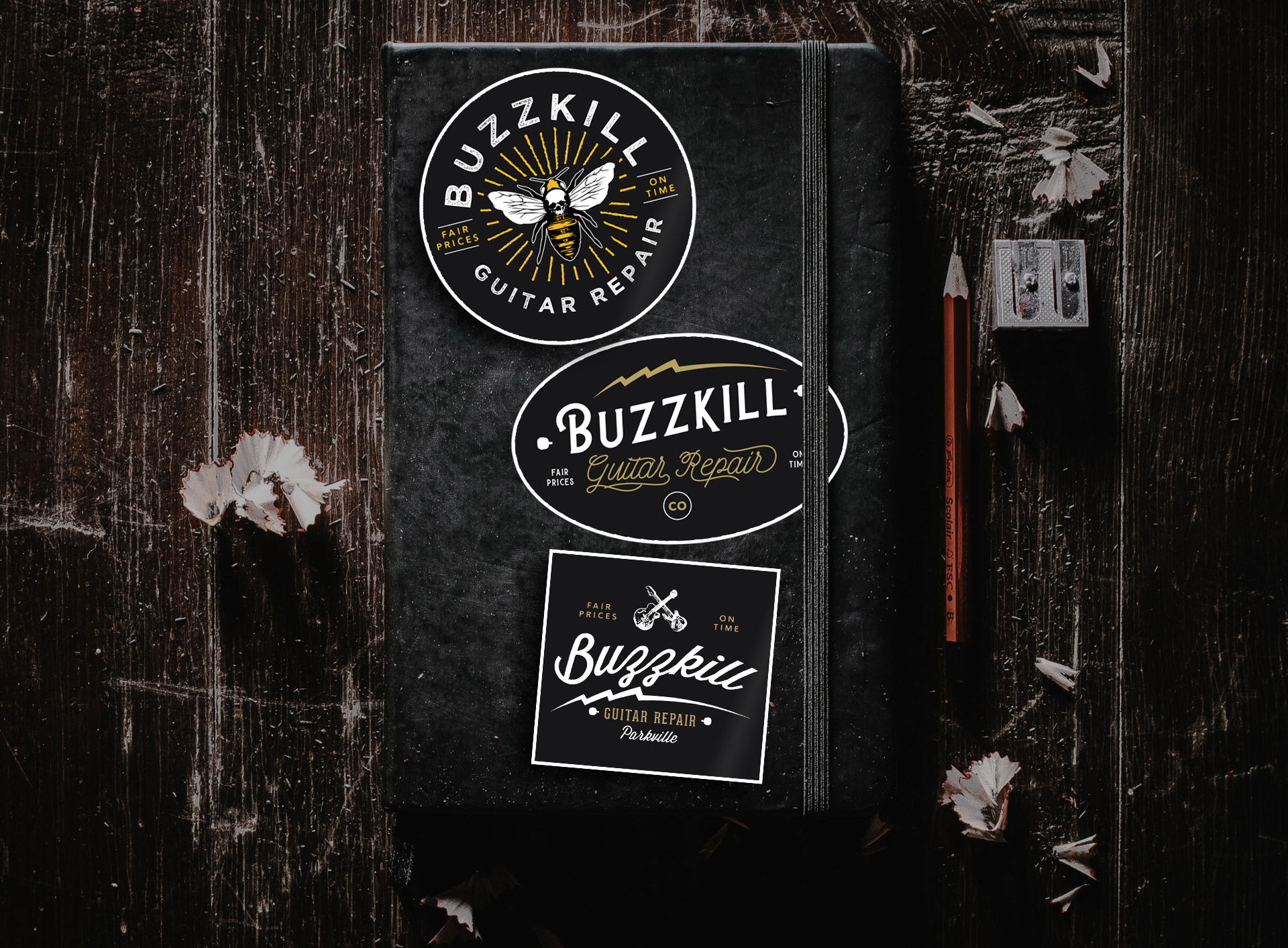 Buzzkill Guitar Repair Logo branding design identity illustration logo vector