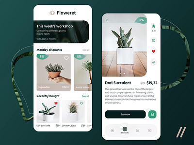 Plants Store App animation app design ecommerce flower green marketplace mobile mvp online plant plants pot purrweb react native shop startup store ui ux