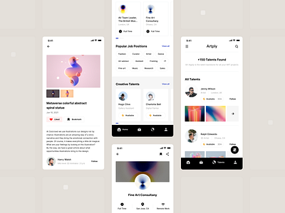 Artply Mobile App Design - 3d app app design app ui art art app artwork community employers job job app profile social app social media ui web web design