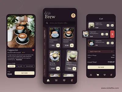 Coffee Delivery App Exploration app concept application barista cappuccino coffee coffee bean coffee roaster dalgona dark app delivery design ecommerce exotic drink figma restaurant app starbucks trending ui ui design ux