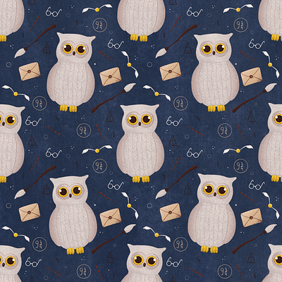 HP owl pattern art harrypotter harrypotter pattern illustraion illustrator pattern procreate procreate art