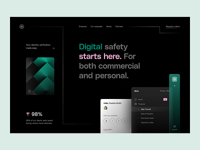 Digital security: hero section, home page cyber security designer home page identity management landing landing page main page page password privacy security security tool ui design web web design web page