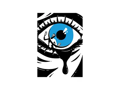 Addii art black blue crying design desperation drawing eye gaze goodbye graphic illustration man minimal pain sad suffering tear white xylography