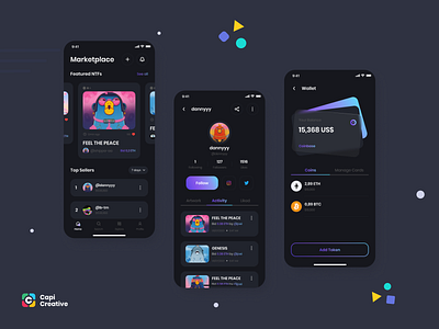 BeeNFTs - NFT Market App UI Kit app capi creative dark mode design e illustration light mode logo market mobile nfts payment sketch ui ui kit