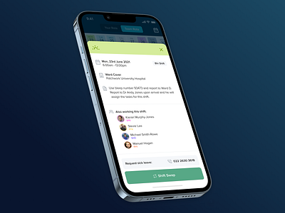 Roster Shift app application card clean date design icon ios iphone medical product product design roster rota slide time ui user ux